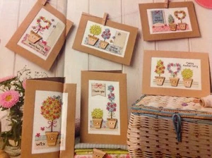 TOPIARY FLOWER CARDS FOR ANY OCCASION ADD POT SHAPED BUTTONS CROSS STITCH CHART - Picture 1 of 1