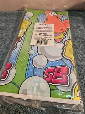 NEW Birthday Supplies Designware Plastic Spongebob Squarepants Tablecover 54x96” - Image 1 of 4