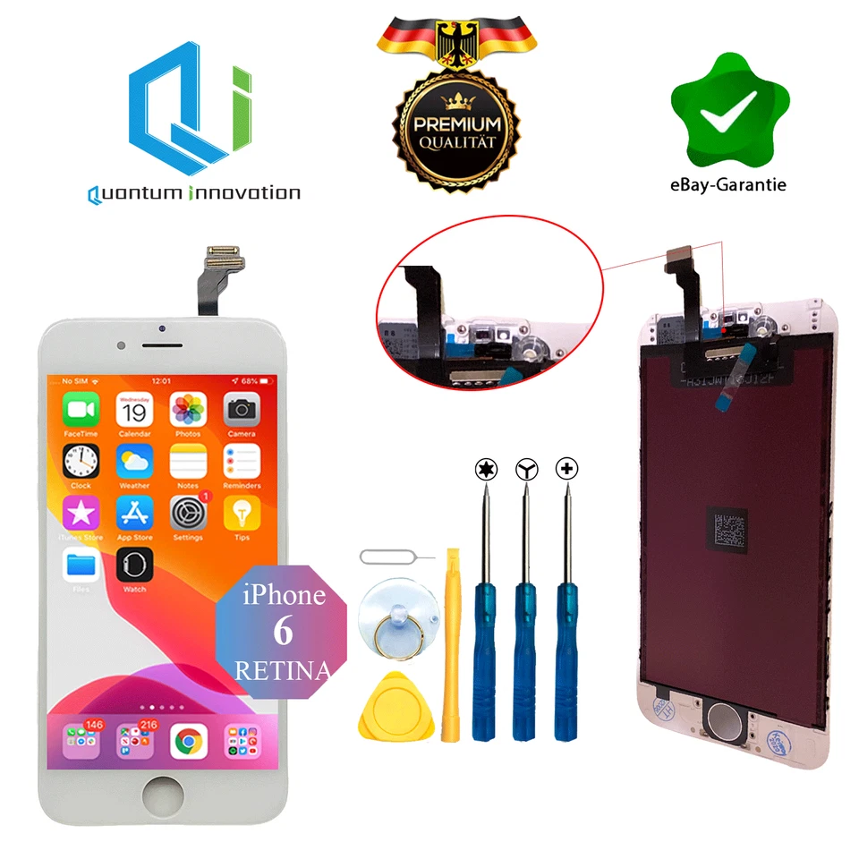 Display LCD für iPhone 6 mit RETINA Glas Scheibe Front iPhone 6 Bildschirm Weiß - Bild 1 von 1