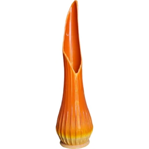LE Smith Bittersweet Orange Swung Glass Ribbed Vase - Picture 1 of 6