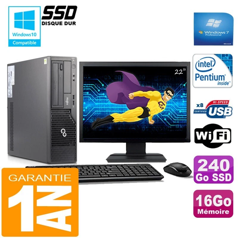 PC Fujitsu Esprimo E500 E85 + SFF G640 16Go Disco 240Go SSD Wifi W7 Pantalla 22" - Imagen 1 de 1