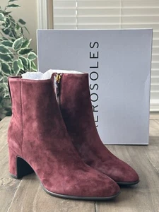 Aerosoles Womens US 8M Magnus Tapered Toe Covered Heel Boot Deep Aubergine Suede - Picture 1 of 13