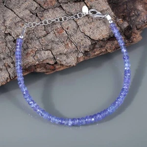 Pulsera hecha a mano A+ cuentas de piedras preciosas rondelle facetadas de tanzanita azul natural 6-8" - Imagen 1 de 9