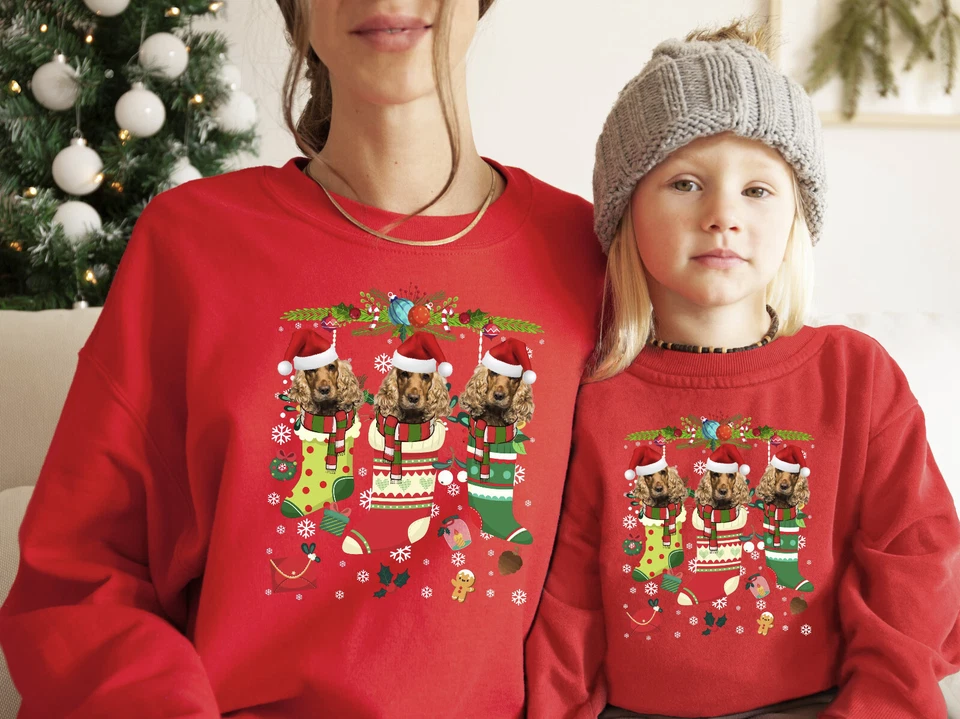 Christmas Sweatshirt Cocker Spaniel Dog Xmas Sweater Christmas Jumper Stocking - Image 1 of 1