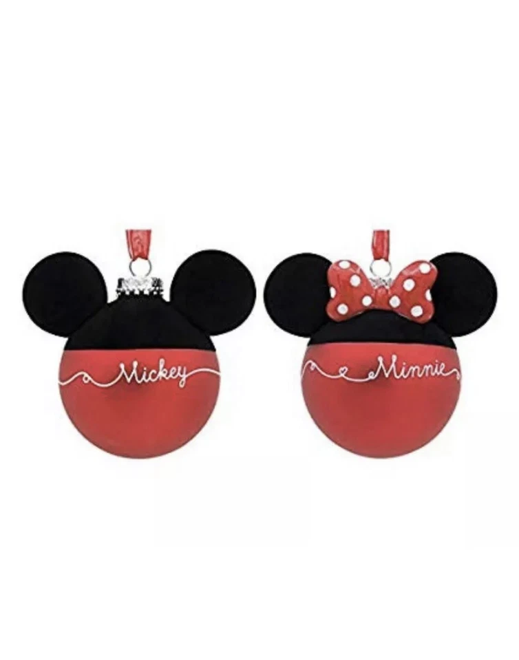 Disney Mickey & Minnie Mouse Hallmark Christmas Glass Ornaments Set 0f 2