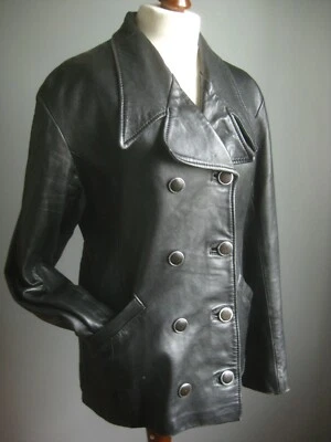 RENEGADE VINTAGE LEATHER JACKET DISTRESSED MILITARY double breasted retro 10 12 - Image 1 of 4