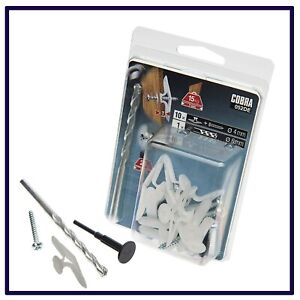 Cobra - Short Nylon Toggle 4mm Plasterboard Fixing includes Drill Bit Pack of 10