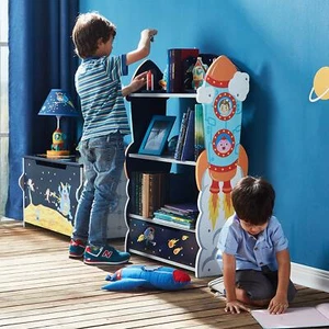 Kids Bookcase Shelf Outer Space Themed Space Ship Stars Aliens Drawer Shelving - Picture 1 of 3