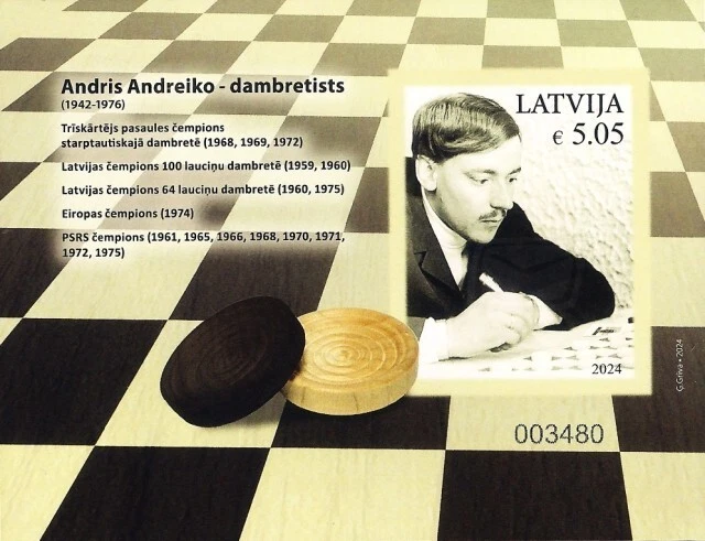 Latvia 2024 (17) Latvian sports legends - A. Andreiko - checkers s/sh unperforat - Image 1 of 1