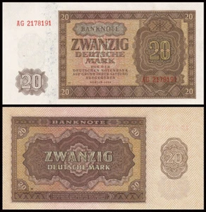 GERMANY DEMOCRATIC  20 MARK 1948 UNC BANKNOTE ZWANZIG DEUTSCHE MARK VON DER DEUT - Picture 1 of 1