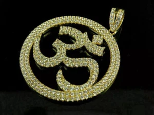 14K Yellow Gold Over 2.8 Ct Round Cut Diamond Hindu OM Medallion Pendant 1.75" - Picture 1 of 3