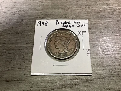 1848 Braided Hair Large Cent US Copper Coin XF Details See Desc 115de - Image 1 of 4
