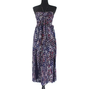 IRO Samov Navy Paisley Silver Metallic Halter Dress 42 Front Panel Midi Large - Picture 1 of 9
