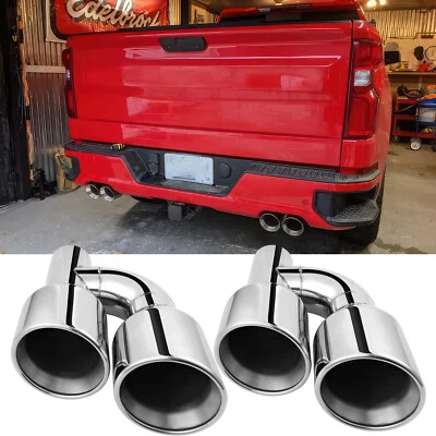 For Chevy Silverado 1500 2.5" in to 4" Exhaust Quad Tips Double Wall Stainless - Image 1 of 4