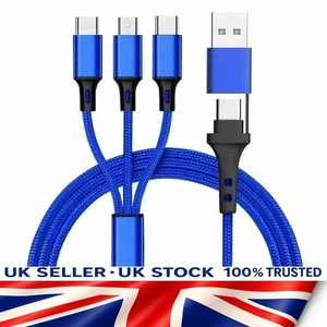 5‑in‑1 USB Fast Charging Cable – USB‑C, USB‑A, iPhone, Micro‑USB | 1.2M Nylon - Picture 1 of 6