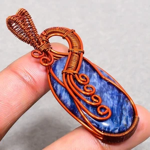 Handgefertigter ethnischer Drahtwickel Kupferschmuck Anhänger Sodalith Edelst... - Bild 1 von 7