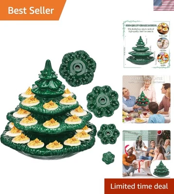 4 Tier Christmas Tree Shape Deviled Egg Platters Trays Holds 26 Holes Stackable - Image 1 of 4