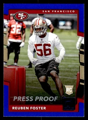 2017 Donruss #382 Reuben Foster Press Proof Blue Rookie Card San Francisco 49ers - Image 1 of 2