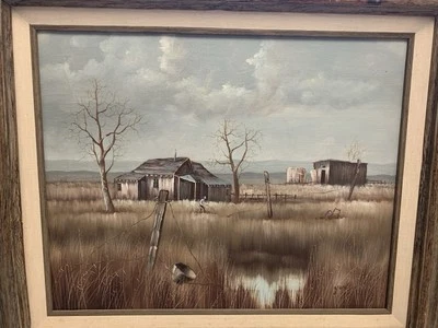 Vintage Original Oil Painting” Rustic Countryside Scenery” On Canvas SIGNED - Image 1 of 4