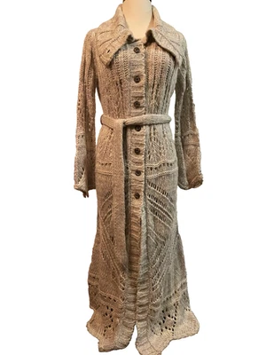 Cardigã Newport News feminino robusto malha bege botão frontal cinto espanador GG - Imagem 1 de 4