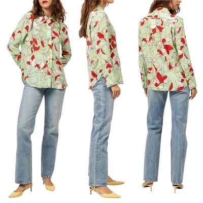 Camisa Equipment Mujer Leona Estampado Floral Seda | Verde Talla M Mediana $250 NUEVA Foto 1 de 4