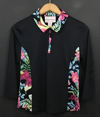 Blusa feminina Tommy Bahama raquete e remo quarto de zíper floral havaiana tropical M - Imagem 1 de 4
