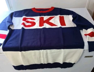 Oversized Pullover Sweater For Women Ski Crewneck Large Navy Blue Acrylic - Picture 1 of 13