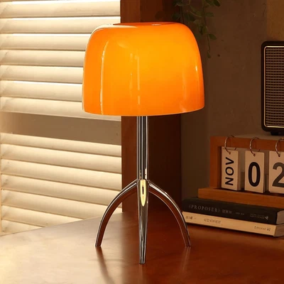 Orange Mushroom Lamp,Cute Mid Century Modern Lamp, Dimmable LED Bedside Retro Do - Image 1 of 4