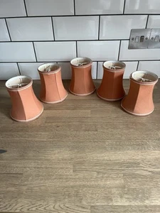 5 pantallas de lámpara de terracota melocotón rosa vintage clip en forma de campana seda - Imagen 1 de 10