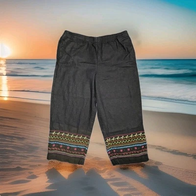 Pantalones capri Stonebridge para mujer talla SP mezcla de lino playeros artísticos boho Foto 1 de 4