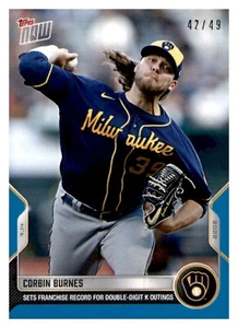 2022 Topps Now Blue Parallel #531 Corbin Burnes Brewers 42/49 - Imagen 1 de 2