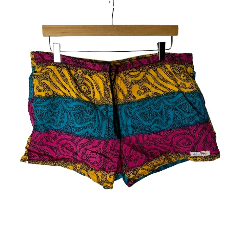 VTG 80s 90s Jockey Summer Mini Swim Trunks Mens Sz M Abstract Yellow Blue Red - Image 1 of 4