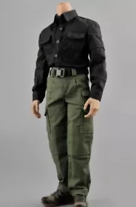 1/6 Soldat schwarz Kampfhemd Gürtel Armee-grüne Hose für 12" männliche Figur Körper - Bild 1 von 5