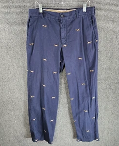 IZOD Saltwater Pants Mens 34x32 Straight Fit Navy Blue All Over Dog Print - Picture 1 of 5