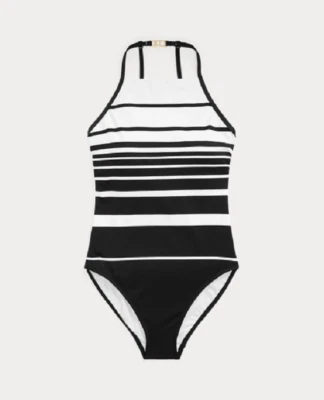 Nuevo 14 Lauren Ralph Lauren Traje de Baño a Rayas Cuello Alto Una Pieza Rayas Foto 1 de 4