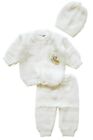 Crochet Set Newborn Beanie Hat Sweater and Pants 3 PC Outfit Set With Embroidery