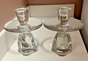Atq Hand Blown Glass Candlestick Holders Pair Manganese Glow Heavy NEGC? - Picture 1 of 10