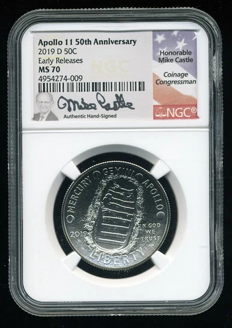 Apollo 11, 2019-D, silver clad half dollar MS70, NGC 4954274-009 Cover