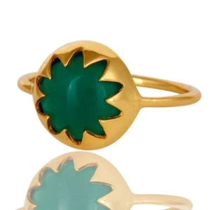 Green Onyx Gemstone Flower Ring 18k Gold Plated 925 Silver Girls Casual Ring - Picture 1 of 3