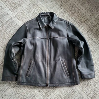 EUC винтажный Sonoma мужской черный искусственно состаренный натуральной кожи тяжелая обязанность куртка XL - Изображение 1 из 4