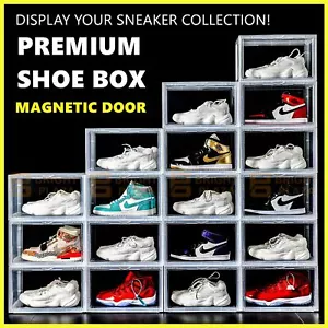 Premium Sneaker Display Shoe Box Storage Case Clear Plastic Boxes Side Stackable - Picture 1 of 14