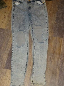 junior's women's REFUGE jeans pants denim 14 acid wash distressed ripped knees - Picture 1 of 11