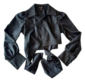 NUEVO CON ETIQUETAS QED London Corbata Manga No Abullonada Negra Recortada Manga Larga Corbata Blusa Talla 4 - Imagen 1 de 7