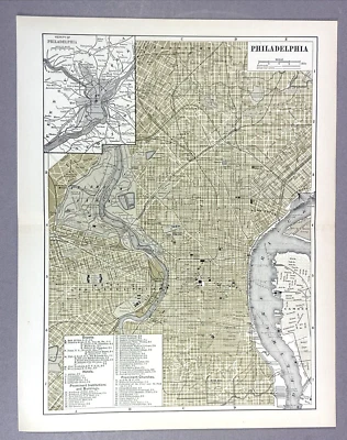 Antique Illustration Color Map City of Philadelphia PA USA Encyclopedia 1901 - Image 1 of 4