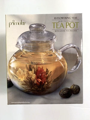 New Primula Flowering 40 oz 5 Cup Clear Glass Tea Pot w/Infuser Tea NOT Included - Image 1 of 4