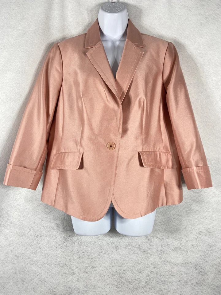 Talbots Jacket Women's Petite 14WP Pink Blazer Long Sleeve Silk Cotton Blend - Image 1 of 4