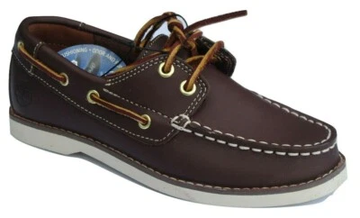 Junior Boys Childrens Timberland Brown Leather Deck Boat Casual Trainers Shoes - image 1 of 4