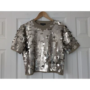 J. Crew T-Shirt mit Paillettenverzierung Gr. S beige silber Neu mit Etikett CD116 - Pailletten fehlen - Bild 1 von 7