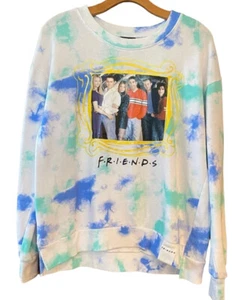 Friends Junior M White Blue Tie-Dye Graphic Photo of the Friends Cast Sweatshirt - Picture 1 of 7