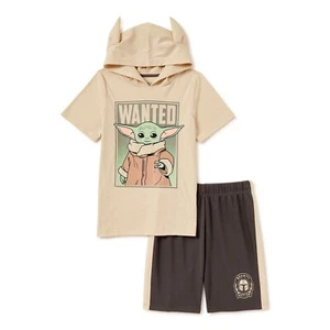 Boys Baby Yoda Costume Hoodie T Shirt Shorts Set Outfit Grogu Star Wars Sz 5 6 S - Picture 1 of 3